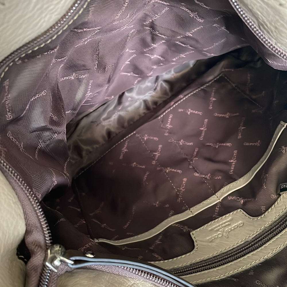 Gianni Conti Italian Taupe Beige Leather Patchwork Boho Satchel Tote Bag - Picture 4 of 10